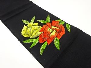 手織り真綿紬薔薇模様織出し名古屋帯